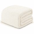 thumbnail image 1 of Throw Blanket, 260GSM Soft Jacquard Blanket for Bed, Waffle Weave Fuzzy Blanket King Size for Decor, Lightweight and Warm Blankets for Office Bedroom Sofa Office Travel, Beige, 1 of 7
