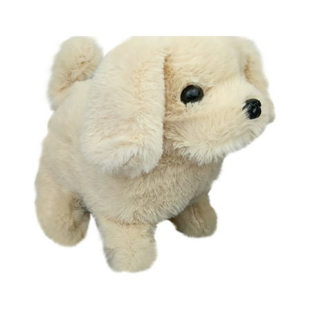 Beige Walking Barking Toy Dog Simulation, Pet Plush Puppy For Childrens Play, Interactive Companion With Tail Wag