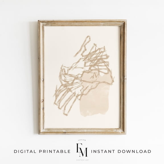 Beige Wall Decor Neutral Wall Art Organic Modern Decor Muted Abstract Art Print Tan Minimalist Print Neutral Minimalism Print Home Decor #2720, Stretched Canvas Size 16x24