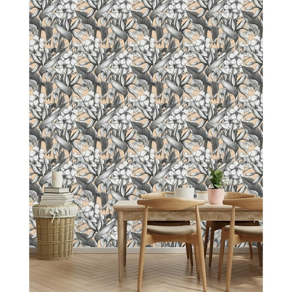 Beige Wallpaper with Flowers Peel-and-Stick - 25"W x 125"H