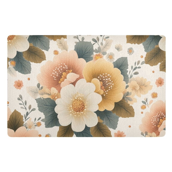 Beige Warm Flowers Floor Door Mat Outdoor Indoor for Home Entrance Welcome Mats 32"x20"
