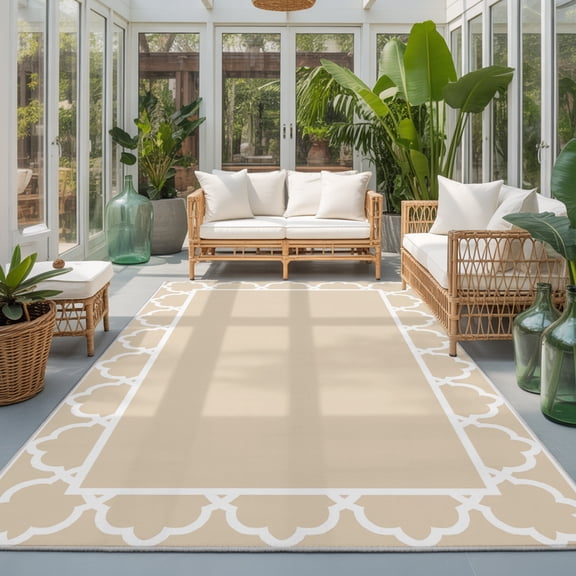 Beige Washable Area Rugs 3'x5', Geometric Morocco Printed Border Modern Rustic Ivory Washable Throw Living Room Rug Non-Slip Sturdy Edge Binding Carpet for Indoor Entryway Bedside Kitchen