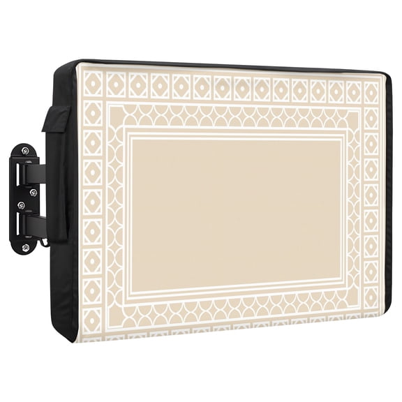 Beige Waterproof Outdoor TV Cover, Boho Diamond Pattern Border Rustic Southwestern Outside Weatherproof TV Enclosures for 80 to 85 Inch LCD Television Shield Flat Screen Protectors