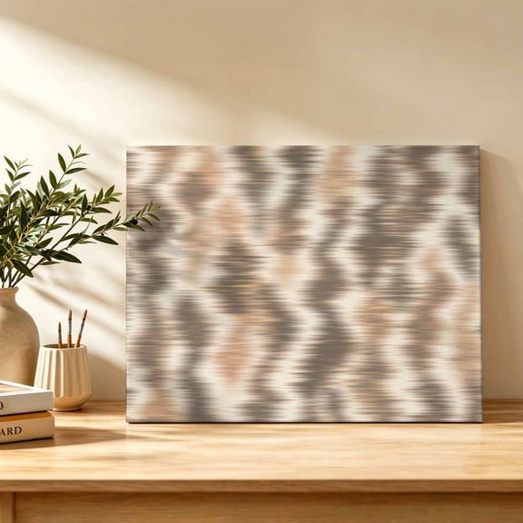 Beige Waves Canvas Wall Art, Country Abstract Minimalist Blurred Stripes Wall Art Prints Artwork Framed Canvas Ready to Hang Art Pictures for Bathroom Bedroom Entry Desk Corner 10" x 8"