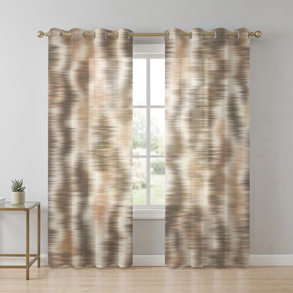 Beige Waves Sheer Curtains 96 Inch Long 2 Panels, Country Abstract Minimalist Blurred Stripes Light Filtering Semi Sheer Drapes Grommet Voile Window Curtain for Living Bedroom W52 x L96