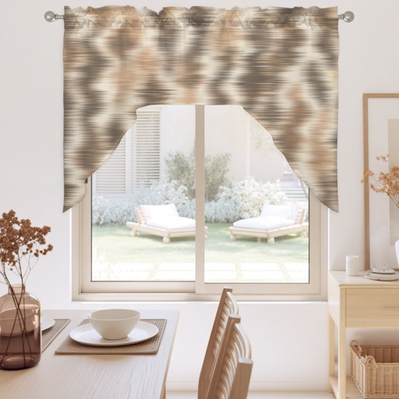 Beige Waves Swag Valance for Windows, Country Abstract Minimalist Blurred Stripes Swag Curtains Valances for Small Window Treatment Rod Pocket for Kitchen Bathroom 1 Panel 56x36in