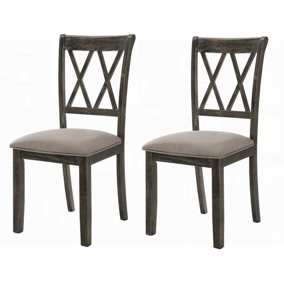 Beige & Weathered Grey Cross Back Side Chairs (Set of 2) - Solid Wood with Comfortable Upholstery