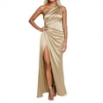 thumbnail image 1 of Beige Wedding Guest Dress Elegant Formal Evening Gown One Shoulder Satin Slit Maxi Dress for Banquet Party Wear Long Elegant Dress M Polyester Women's Formal Dress, 1 of 4