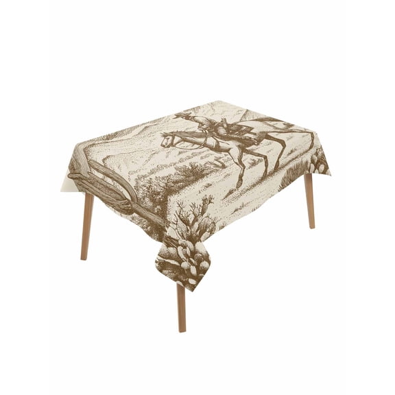 Beige Western Farmhouse Rectangle Tablecloth, Vintage Cowboys Cactus Waterproof & StainResistant Tablecloth, Washable Oil-proof Table Cover for Dining/Party/Wedding/Camping/Buffet 52x70 In