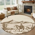 thumbnail image 1 of Beige Western Farmhouse Round Rug 6ft Washable Circle Kitchen Rugs Non Slip Vintage Cowboys Cactus Large Area Rug Indoor Floor Carpet for Bedroom Living Room Home Office Dining Room Nursery, 1 of 8