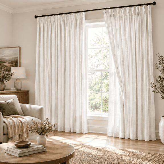 Beige White 60"W x 108"L (Pack of 1) Pinch Pleated Linen Light Filtering Curtains