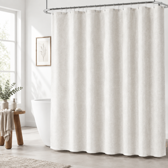 Beige White 72"W x 72"L (Pack of 1) Linen Blend Bathroom Shower Curtain