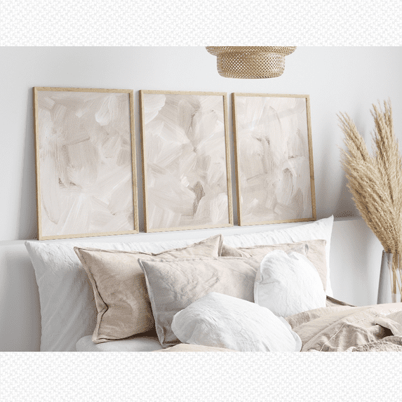 Beige White Abstract Brush Minimalist Bedroom Living Room Poster Home ...