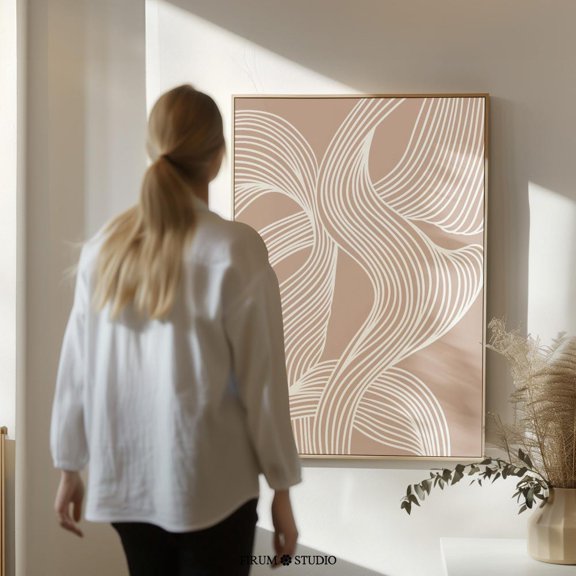 Beige And White Abstract Wave Art, Mid Century Modern Print Design, Minimalist Line Art, Neutral Wall Decor For Living Room, UNFRAMED PAPER POSTER, Home Decor, Vintage Gift, Living Room Dercor