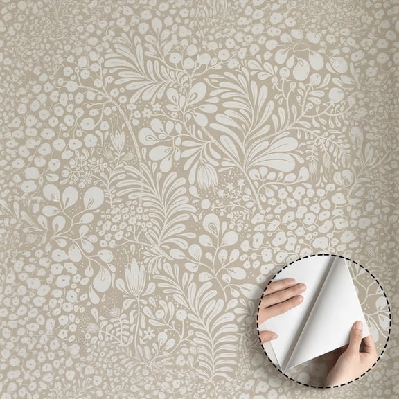 Beige White Boho Floral Wallpaper, Vintage Farmhouse Minimalist Aesthetic Peel and Stick Wallpaper Waterproof, Home Decor for Living Room Bedroom Kitchen Cabinet Drawer Dorm Room 17.7 * 78.5 in