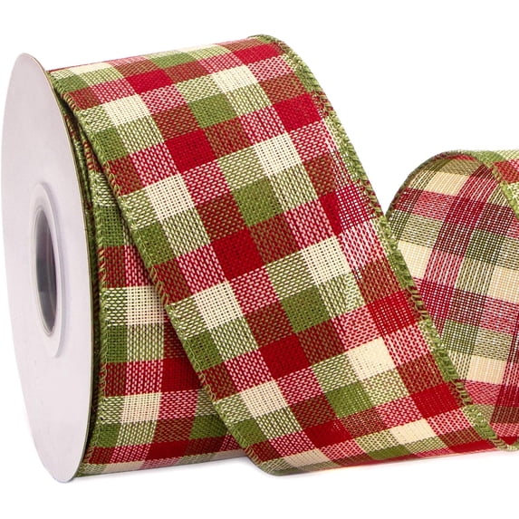 Rustic Colored Ribbon Beige and White Check Wired Ribbon, 2-1/2 Inch x 10 Yard,Rustic Plaid ...