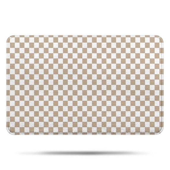 Beige and White Checkerboard Pattern Bathroom Rugs Mat,Non Slip Microfiber Bathroom Rug,Rubber Backing,Soft Bathroom Mats for Bathroom Floor,Tub and Shower,17x27in(43x68cm)