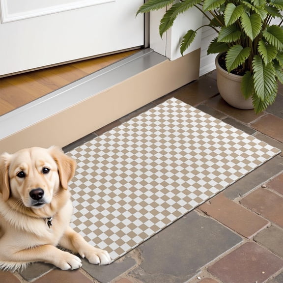 Beige and White Checkerboard Pattern Door Rugs,Washable Non Slip Door Mats Indoor,Decorative Door Mats,Entry Mat Indoor for Entrance,Bedroom,Kitchen,Bathroom,16"x24"