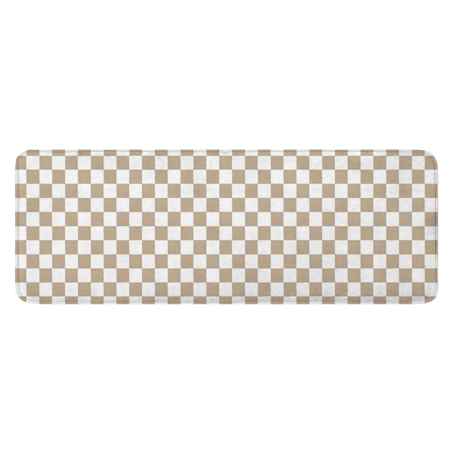 Beige and White Checkerboard Pattern Kitchen Rug Mat,Kitchen Runner ...