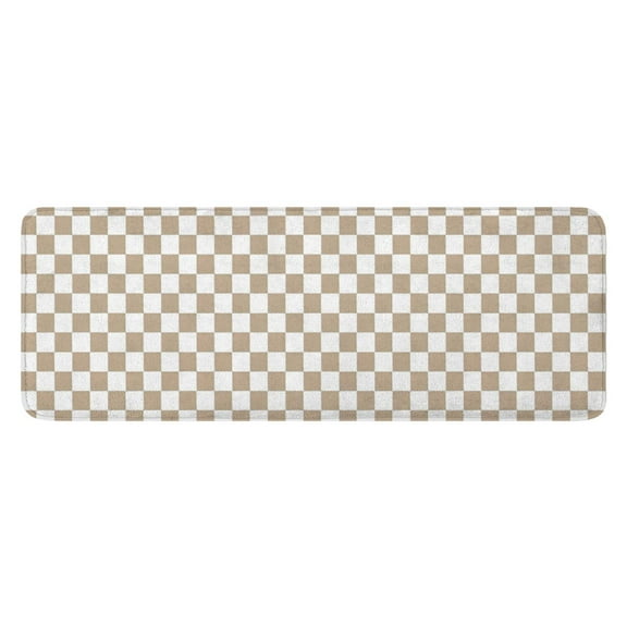 Beige and White Checkerboard Pattern Kitchen Rug Mat,Kitchen Runner Rugs Non Skid Washable,Decorative Kitchen Floor Mats for Kitchen,Sink,Laundry,17"x47.2"