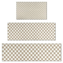 Beige and White Checkerboard Pattern Kitchen Rugs Sets Of 3,Kitchen Runner Rugs Non Skid Washable,Decorative Kitchen Floor Mats for Kitchen,Sink,Laundry,17"x30"  17"x47"   17"x59"