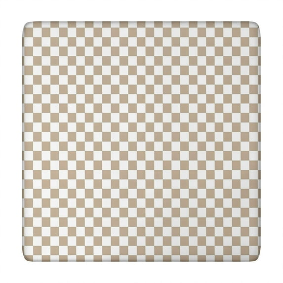Beige and White Checkerboard Pattern Square Fitted Tablecloth with Elastic Edge,Square Table Cover,Washable Elastic Table Cover for Home Kitchen Party Decor 34"x34"