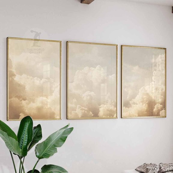 Beige White Clouds Vintage Bedroom Sky Wall Art Poster Print Set 3 Unframed Paper Print 20x30