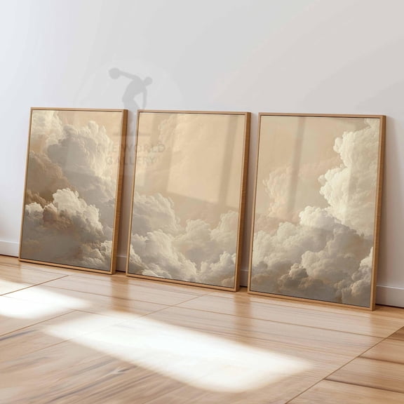 Beige White Clouds Vintage Bedroom Sky Wall Art Poster Print Set 3 Unframed Paper Print 8x12