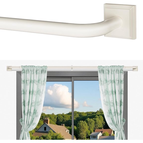 Beige White Curtain Rods for Windows 66-152Inch(5.5-12.7ft) Heavy Duty Wrap Around Blackout Curtain Rods, Extra Long Adjustable Room Darkening Drapery Rod for Bedroom, Living Room & Outdoor Patio