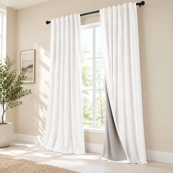 Beige White Cute Blackout Curta84 Inches Long 2 Panel Faux Linenulated Sliding Door Curtain Uv Heat Light Blocking Drapes For Livi