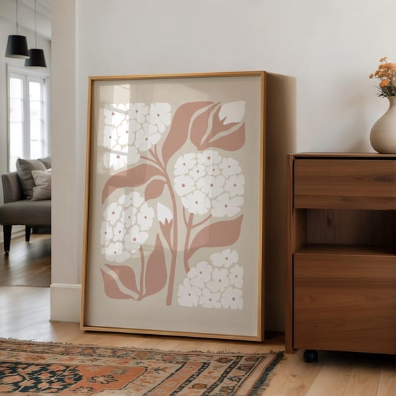 Beige & White Flower Printable Art, Boho Floral Art Neutral Botanical Print, White Hydrangeas Print Spring Floral Soft Neutral Decor, Poster Only