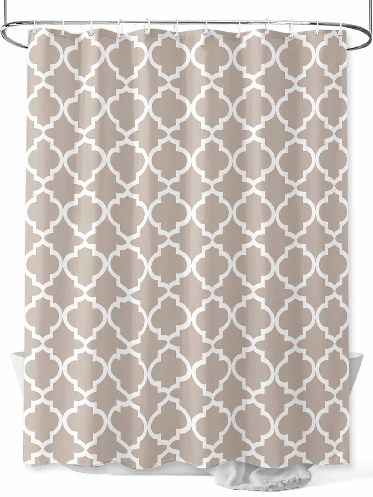 Beige White Geometric Shower Curtain, Minimalist Morocco Pattern Bathroom Decor Curtains Set with Hooks, Waterproof Fabric Home Accessories， 72 X 72 Inch Long