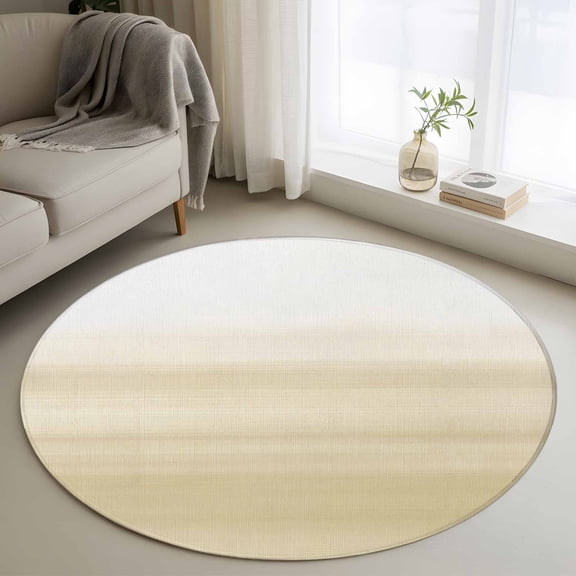Beige White Gradient 3FT Round Area Rugs for Living Room Abstract Ombre Texture Modern Art Ultra-Thin Non-Slip Round Rugs Machine Washable Low Pile Circle Carpet for Bedroom Kitchen Nursery