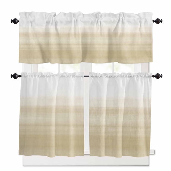 Beige White Gradient Kitchen Curtains Valance and Tier Set Abstract Ombre Texture Modern Art Rod Pocket Short Curtains for Small Window 3 Pieces Set for Bedroom Bathroom Cafe (54" x 18"+27" x 24")