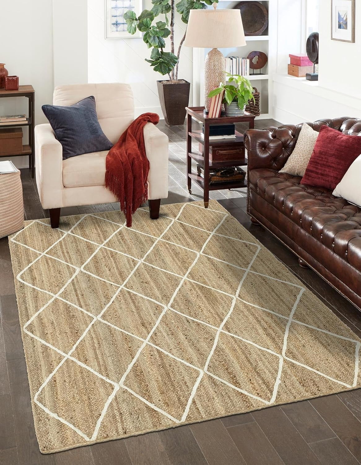 Beige with White Indian Handmade Braided Daimond Design Area Rug 10 x ...