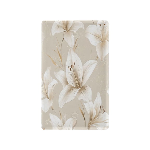 Beige White Lily Floral Art Decorative Wall Plate, Flame Retardant PC Plastic Light Switch & Outlet Cover with Mounting Screws Fits Blank Unused Outlet
