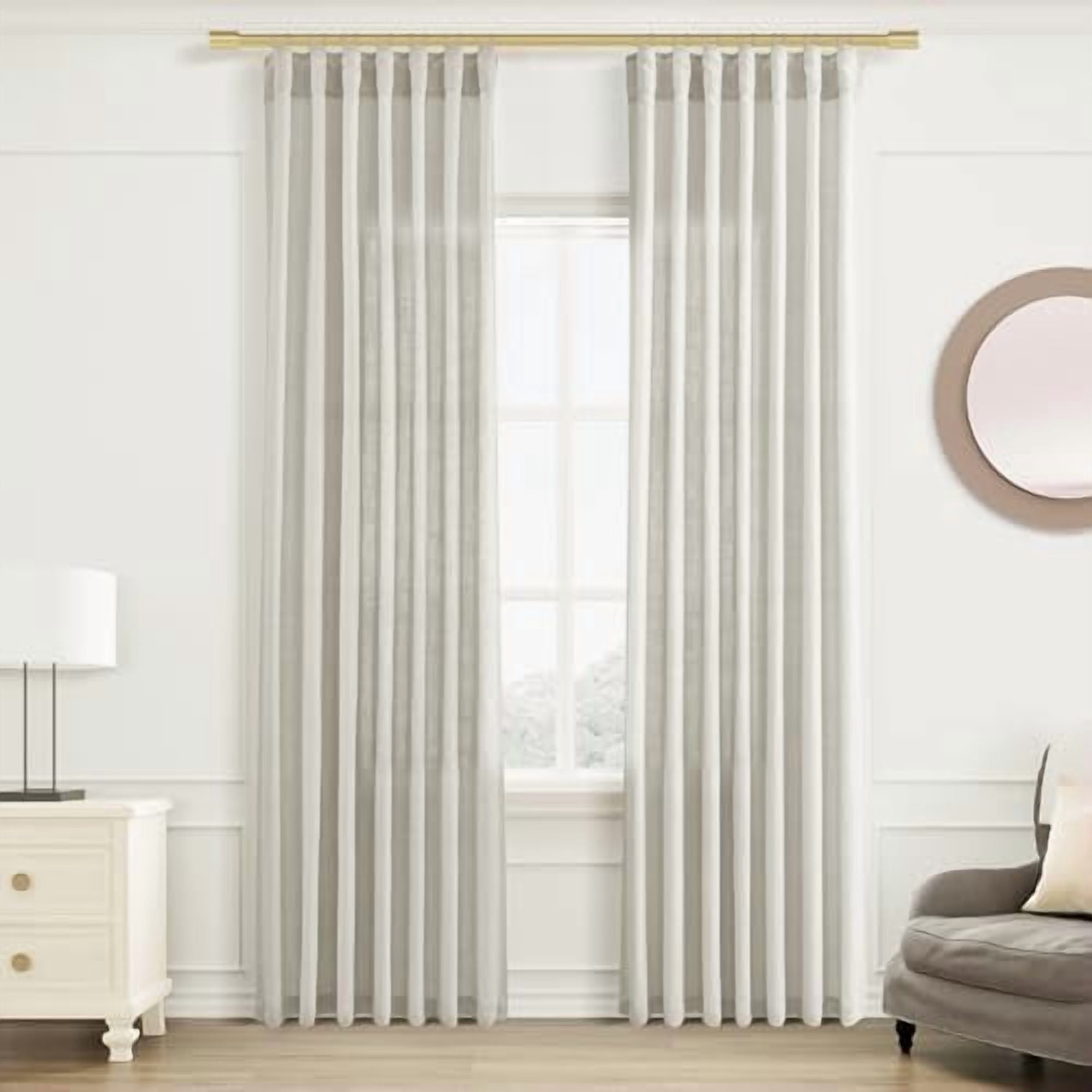 Beige White Linen Semi Sheer Curtains 63 Inches Length Light Filtering Neutral Farmhouse Boho Rod Pocket Back Tab Hook Belt Clip Rings Window Drapes for Bedroom Living Room 2 Panels 52x63