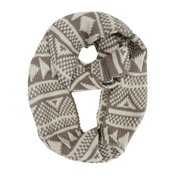 Beige & White Nordic Print Winter Knit Unisex Infinity Scarf