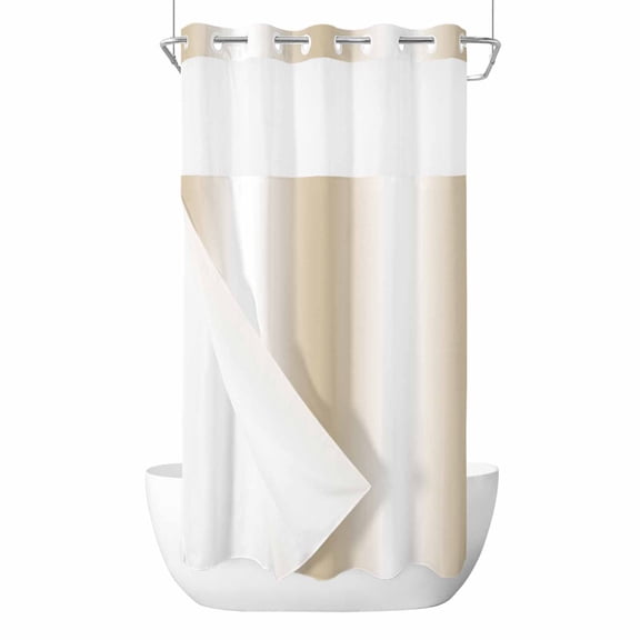 Beige White Ombre No Hook Shower Curtain Waterproof,Bathroom Curtains with Snap in Liners and See Through Top Window,Country Minimalist Abstract Gradient Hotel Style Bathtub Curtains Shower 36"Wx72"L