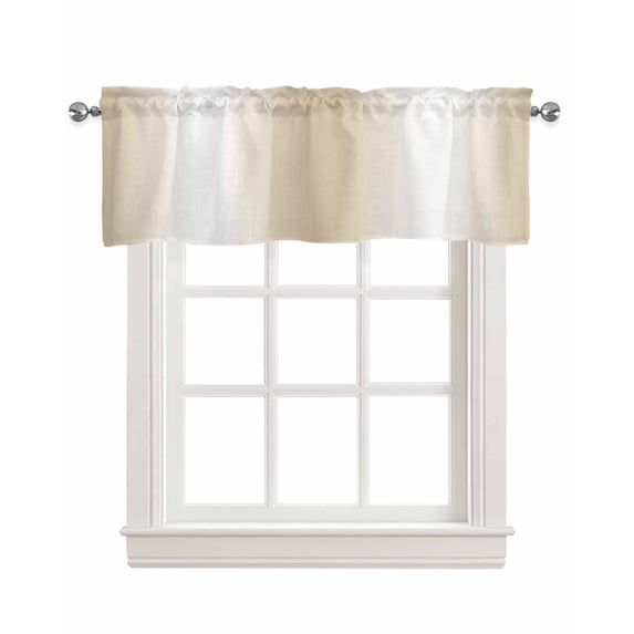 Beige White Ombre Kitchen Valances for Windows Farmhouse Linen Window Valance Curtain for Living Room Window Treatment Country Minimalist Abstract Gradient Valance Rod Pocket Topper, 60 x 18 Inch