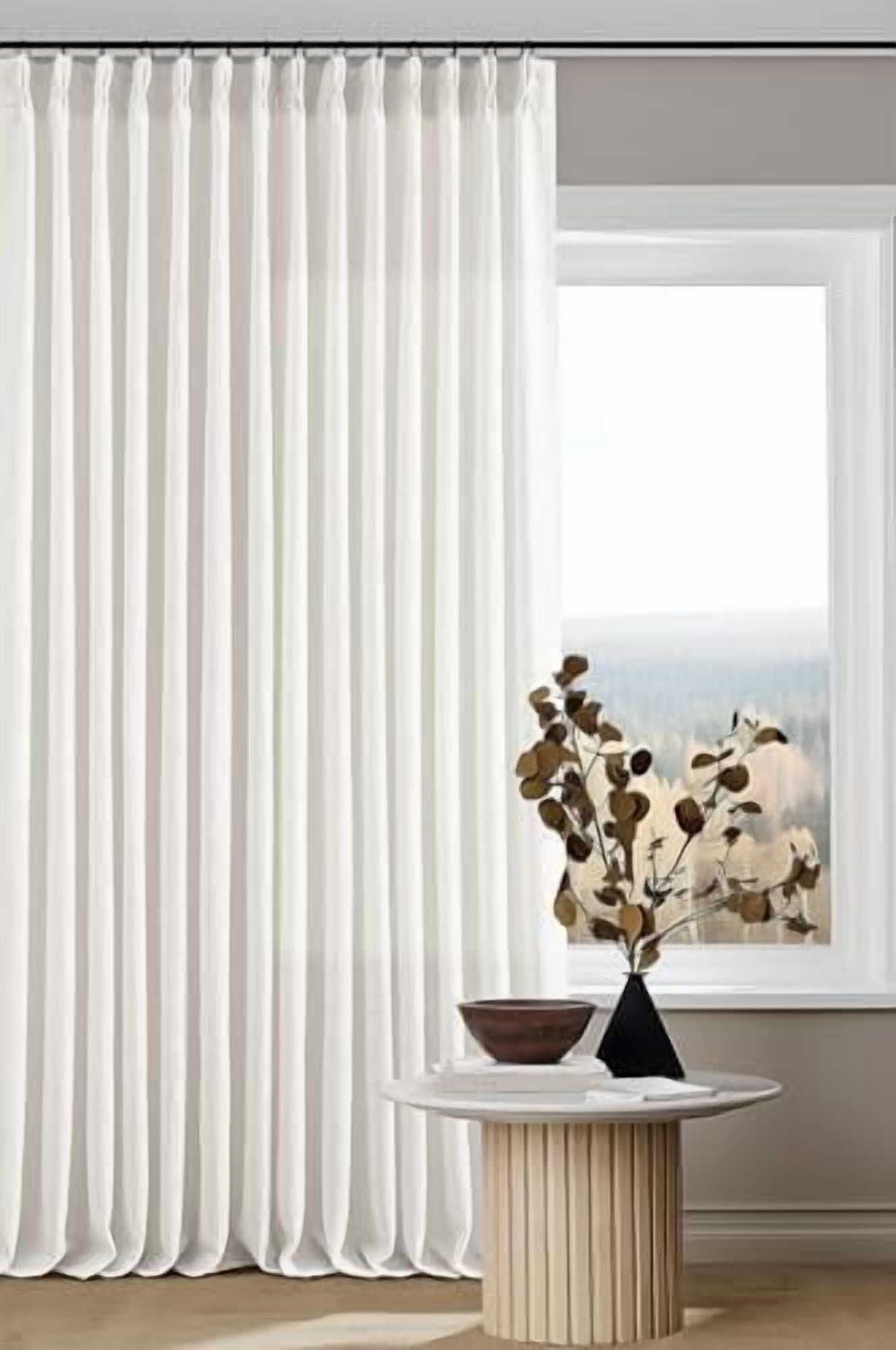 Beige White Pinch Pleated Linen Curtains 2 Panels 105 Inches Long for ...