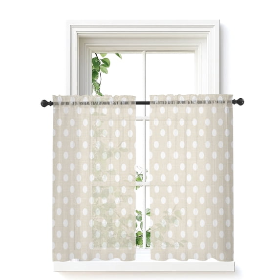 Beige White Polka Dots Tier Curtains 45 Inch Length,Sheer Curtains for Bedroom Living Room Window Modern Abstract Art Rustic Rod Pocket Drapes Kitchen Curtains Small Half Window 27.5"x45" 2 Panels