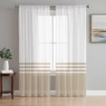 thumbnail image 1 of Beige White Striped Semi Sheer Window Curtains 96 Inches Long, Modern Abstract Art Aesthetics Rod Pocket Voile Silky Chiffon Curtain Light Filtering Drapes for Living Room, Kitchen, 52"x96", 2 Panels, 1 of 9