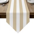 thumbnail image 1 of Beige White Striped Table Runner Linen Burlap Table Runner 90 Inches Long Modern Beige Stripes Farmhouse Dresser Scarves for Kitchen Island Coffee Dining Room Party Wedding Holiday Decoration 13"x90", 1 of 8