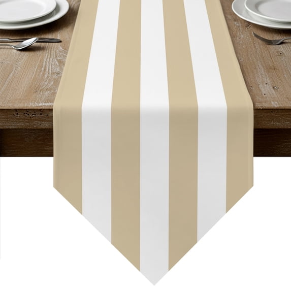 Beige White Striped Table Runner Linen Burlap Table Runner 90 Inches Long Modern Beige Stripes Farmhouse Dresser Scarves for Kitchen Island Coffee Dining Room Party Wedding Holiday Decoration 13"x90"