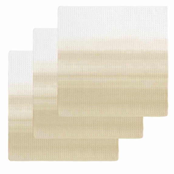 Beige White Stripes Dish Towels Set, Waffle Weave Kitchen Towels 3 Pieces, Farmhouse Modern Gradient Lines Microfiber Hair Face Bath Tea Towel Absorbent Quick Drying Cleaning Dish Cloths, 12"x12"