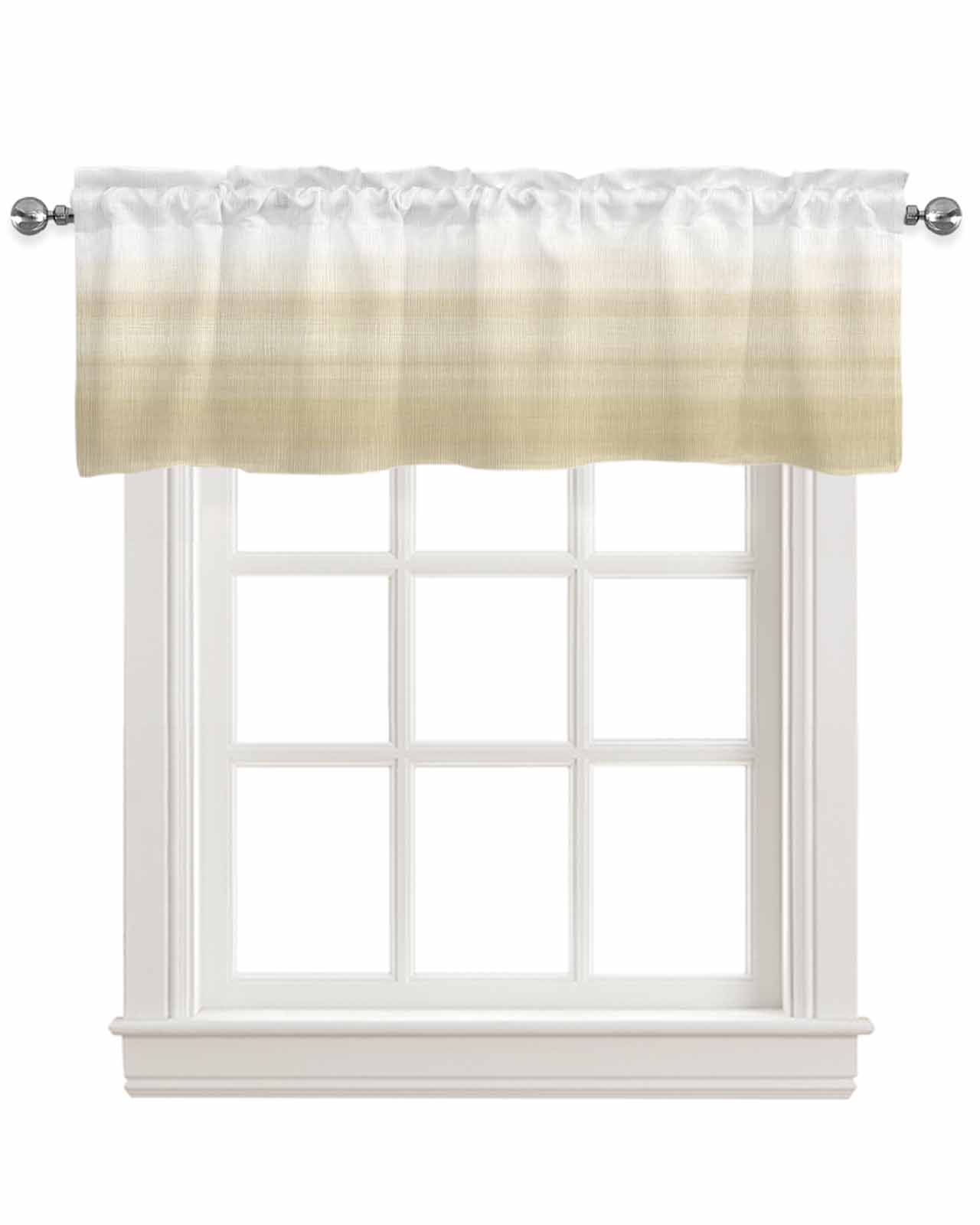 Beige White Stripes Kitchen Valances for Windows Farmhouse Linen Window Valance Curtain for Living Room Window Treatment Farmhouse Modern Gradient Lines Valance Rod Pocket Topper Drape, 42 x 18 Inch