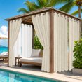 thumbnail image 1 of Beige White Stripes Outdoor Curtains for Patio, Rustic Warm Beige Lines Linen Texture Waterproof Outside Curtains Privacy Blackout Curtain for Porch Pergola Cabana, 1 Panel 54W x 84L Inch, 1 of 9