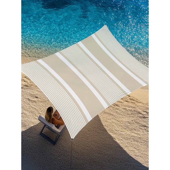 Beige White Stripes Sun Shade Sail 14' x 18', Lines Modern Vertical Stripes Rectangle Outdoor Sunshade Canopy, Waterproof UV Block Patio Covers for Garden Yard Beach