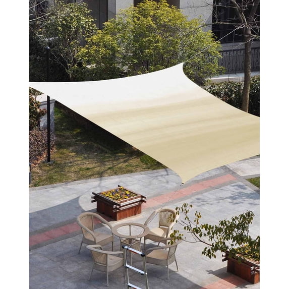Beige White Stripes Sun Shade Sail 8'x10' Rectangle Outdoor Shade Canopy, Farmhouse Modern Gradient Lines Porch Shades Outdoor Sun Blocking Screen, Sunshade Cloth Covers for Patio/Deck/Garden